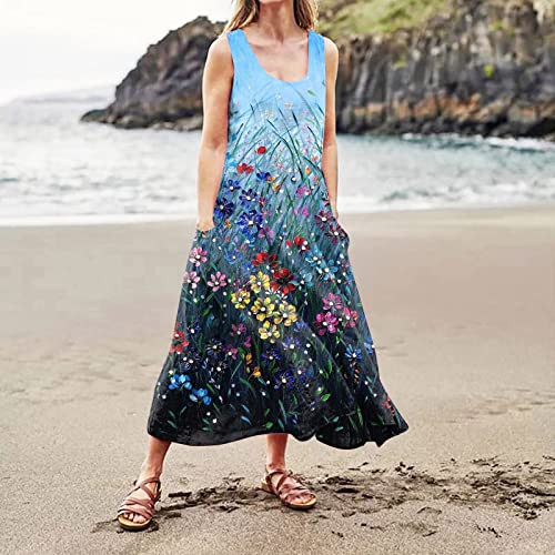 Plus Size Cotton Linen Summer Dresses for Curvy Women 2025 Sleeveless Maxi Vacation Beach Sundresses with Pockets