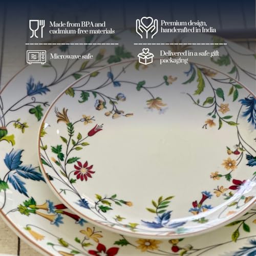 Image of GOLDEN QUEEN'S Snack Plates Set of 4 | Perfect for Snacks, Desserts, Appetizers, Salads, Tapas, Cheese | 7 inches Wide | Microwave Safe - Summer Florals