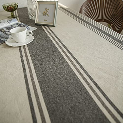 Artbud Brown Burlap Cotton Linen Table Clothes Farmhouse Tablecloth Striped Picnic Table Cover Heavy Fabric Table Top Coffee Kitchen Decor Rectangle 55"×86"(6-8 Seats) #TOP3