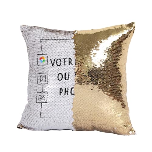 Fabulous Coussin avec Housse Sequin - Paillettes Doré Personnalisable Personnalisé avec Votre et Image et Votre Texte