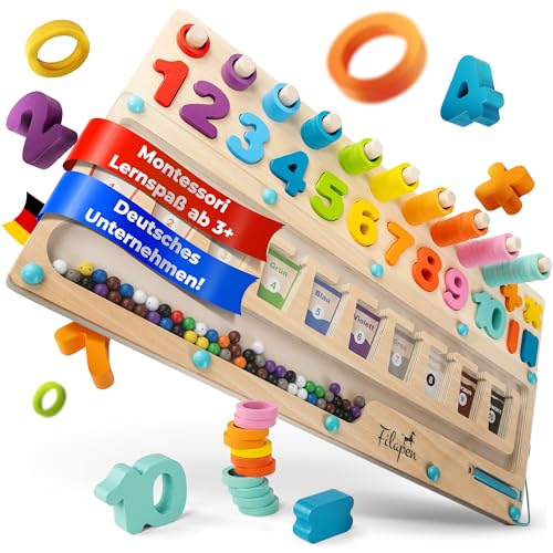 Filapen® Montessori Spielzeug ab 3 Jahren I Pädagogisches Motorikspielzeug I Farben & Zahlen Lernen I Labyrinth Magnetspiel aus Holz