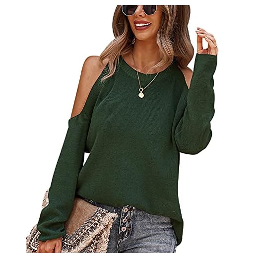 Jersey Hombros Descubiertos Mujer Punto Invierno Sueter Mujer Manga Larga Jerséis Pullover Oversize Mujer Talla Grande Jerseys Finos Modernos Jerseis de Mujer Suéter Fino Suéteres para Mujer Verde M