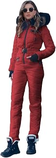 Yousify Women's Waterproof Ski Onesie Jumpsuit Snowsuit - Hooded, Removable Fur Collar, Windproof for Skiing & Snowboarding