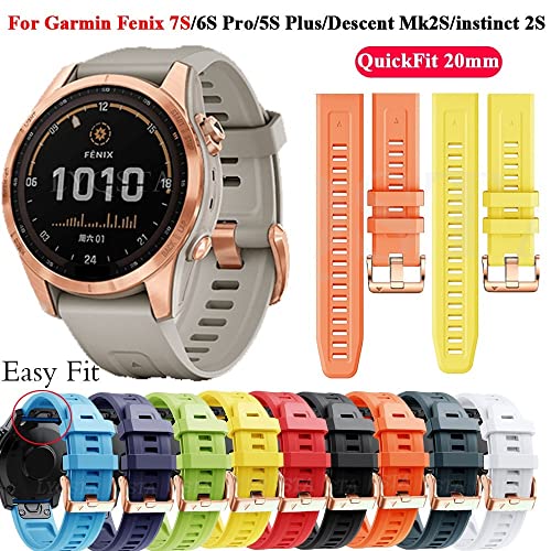 Correa de reloj de 20 mm de silicona para Garmin Fenix 7S, 6S, 5S Plus y Smartwatch Instinct 2S 2