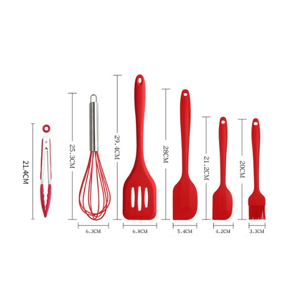Juego de Utensilios de Cocina de Silicona, Herramienta para Hornear, espátula de Silicona, Cepillo para Aceite, batidor de Huevos, Cuchara de Cocina, espátula, 6 Piezas