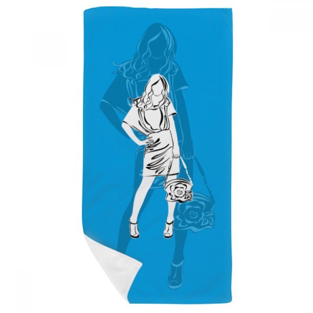 Serviette de bain bleue motif belle femme 35x70cm douce pour toilette quotidienne