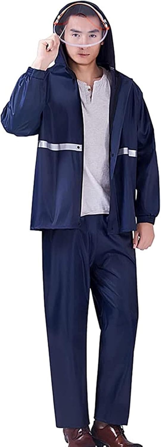 VUIKLCty Men's Raincoat Set Women's Outdoor Raincoat Set Men's Hooded Cycling Raincoat Set Fishing Raincoat & Pants Camping Raincoat & Pants(4XL)