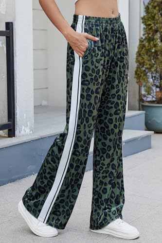 D-Sun Women Wide Leg Leopard Pants Mid Rise Leopard Velvet Trousers Casual Loose Elastic Waist Cheetah Printed Long Pants4