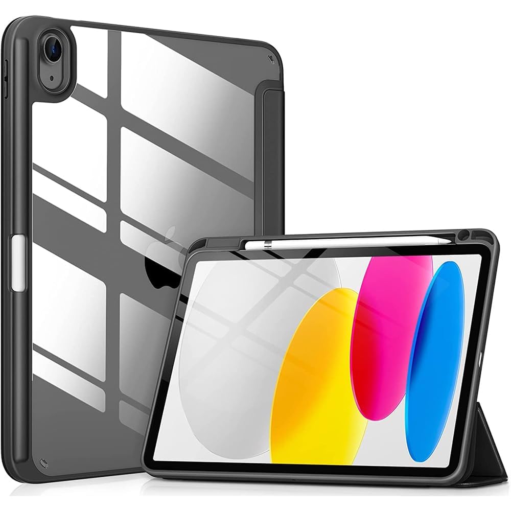 Case for iPad (A16) 11th/10th Gen (2025/2022) 10.9 inch, Auto Sleep/Wake Cover, Trifold Folio Case, Transparent Smart Flip Cover with Right-Side Pencil Holder, Phantom Black