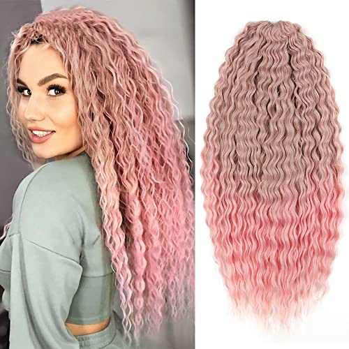 YEESHEDO Lot de 3 paquets d’extensions de cheveux synthétiques ondulés Kanekalon au crochet - 55,9 cm - Pour femmes, filles et enfants - Rose ombré Cover