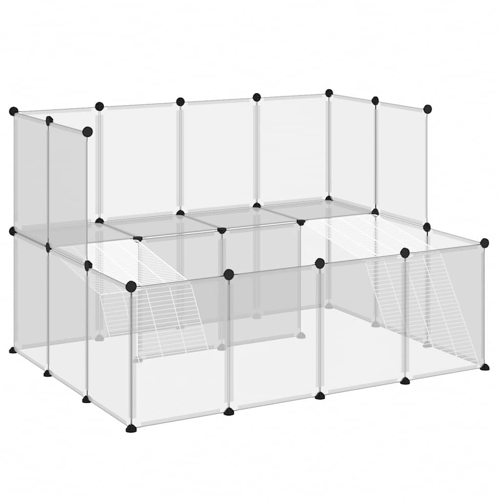 Jaula modular para animales pequeños, para conejos y cobayas, jaula estable con 2 niveles, transparente, 143 x 107 x 93 cm, sistema de acoplamiento DIY de polipropileno y acero