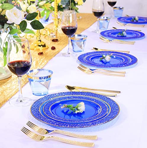 Nervure 102PCS Blue Plastic Plates - Disposable Blue Party Plates Include 51PCS 10.25inch Dinner Plate & 51PCS 7.5inch Dessert Plate for Wedding & Party & Father's Day