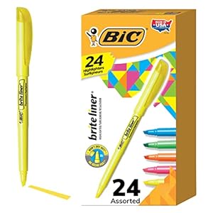 BIC Brite Liner Highlighters, Chisel Tip, 24-Count Pack of Highlighters Assorted Colors, Ideal Highlighter Set for Organizing and Coloring