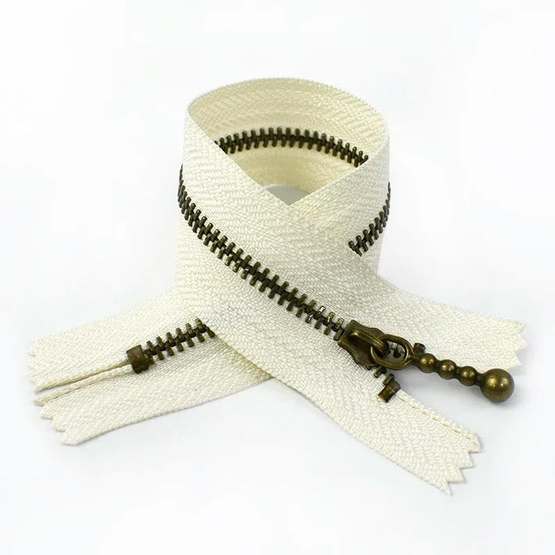 cremalleras para coser, 10 cremalleras metálicas con dientes de bronce, 15/18/20/25 cm, cierre extremo cerrado, beige, n.° 3, 30