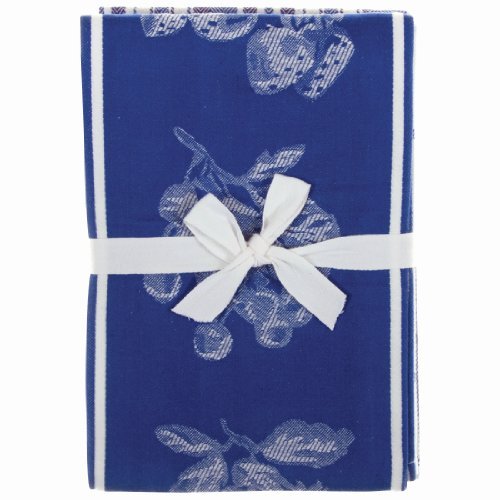 HIC 20 by 20inch Blue Kitchen Towels with Fruit Design, Set of 4
