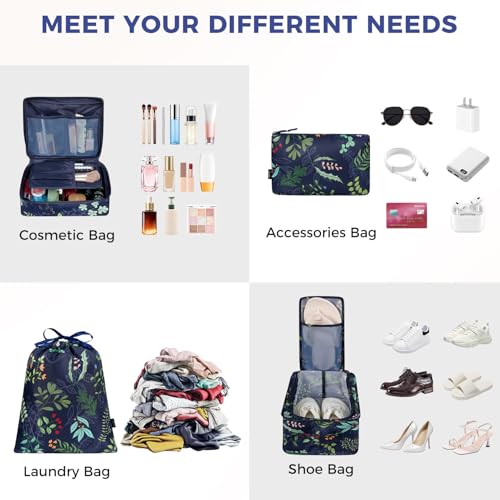 Image of BAGAIL 8 Set Packing Cubes Luggage Packing Organizers for Travel Accessories-Navy Leaf