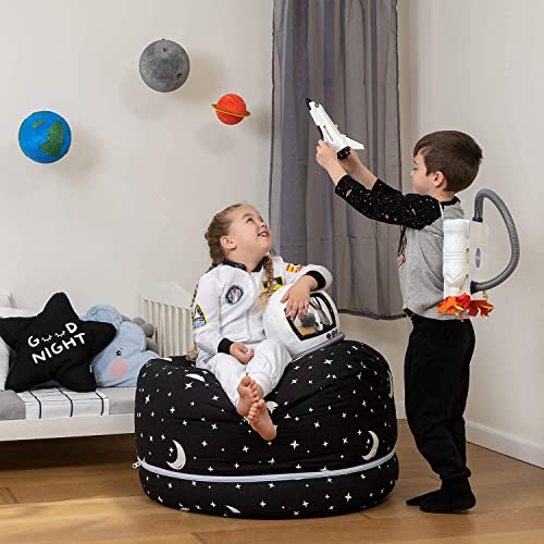 2 Sizes In 1 Stuffed Animal Storage Bean Bag Chair Cover For Kids & Adults | Washable Xl Stuffie Seat | 100% Cotton | Pouf Organizer For Plush Toys, Linens, Quilts & Pillows | Starry Night #TOP6