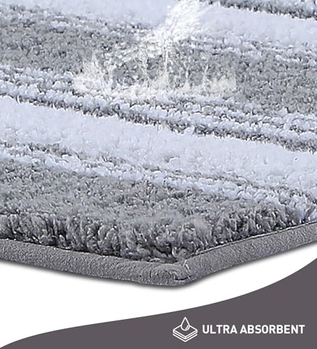 Image of Obsessions Soft & Plush Bath Mat | Quick Dry, Stain & Skid Resistant | Luxuriously Soft, Long Lasting Color | TPR Latex Backing, Size 50x80 cm, Silver & Cream