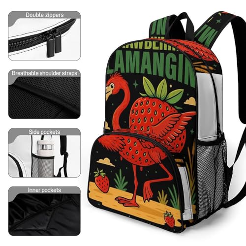 Strawberrini-Flamangini Merch Large Travel Backpack Italian-Brainrot Meme Waterproof Lightweight Daypack White 44x32x19cm3