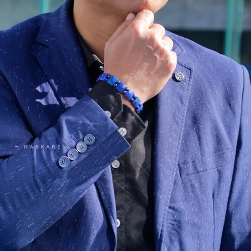 HASKARE Mens Jewelry Beads Crystal Bracelet for Men, Energy Bead Bracelets Healing Stone Lapis Lazuli Bracelet, Real Blue Gemstone Protection Crystals Woven Drawstring Anxiety Bracelets Gift for Him2