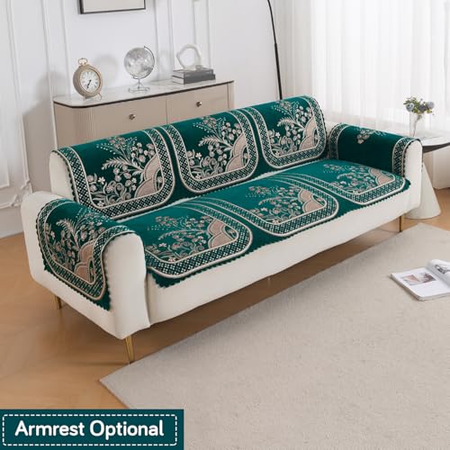 Image of HOKIPO Mehfil Teal Premium Chenille Jacquard Sofa Cover for 3 Seater for Seat & Back, 'Royal Aangan Series' (IN-1008-L7*2)