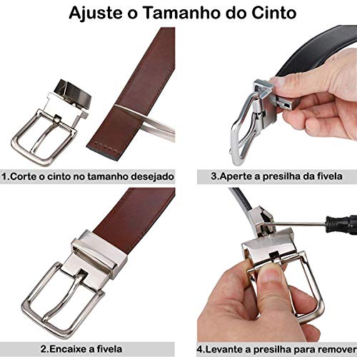 Cinto Social Masculino em Couro com Fivela em Aço Inoxidável (Preto)