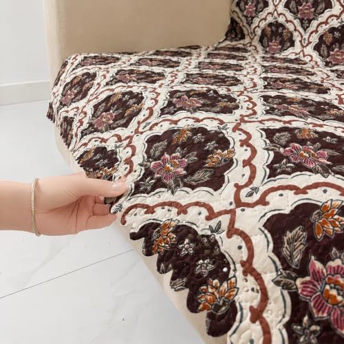 Image of Homerz Premium Printed Quilted Velvet Sofa Slip Cover Protector, Sofa Mat, Exact Size, Antislip Cover (Botanica, 5 (3+1+1) Seater, Full)