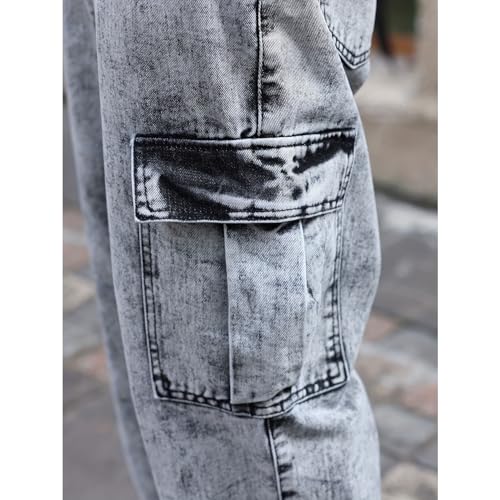 Multi Pocket Workwear Jeans Pleated Loose Wide Leg Straight Leg Pants4