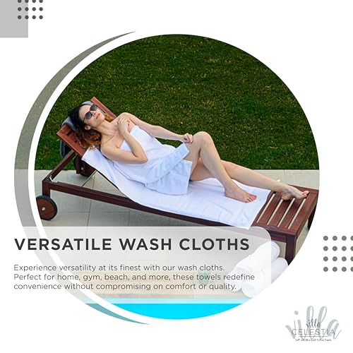 Image of Villa Celestia Cotton Washcloths Set of 12, 12x12 Inch, 100% Ring-Spun Combed Cotton, Soft Absorbent Quick-Dry Wash Cloths for Face and Body, Oeko-TEX Certified, Hotel & Spa Quality, Grey