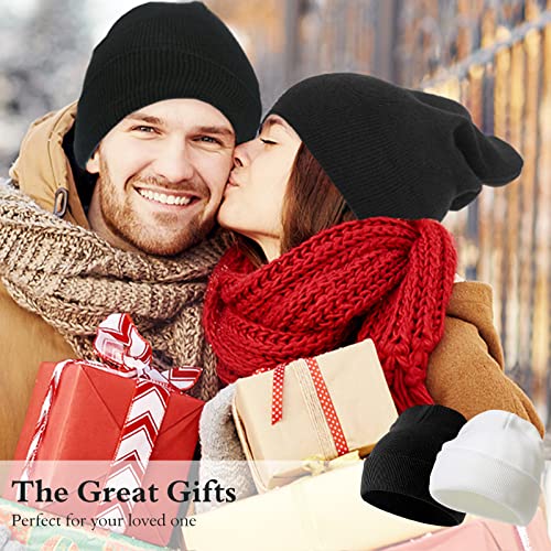 2Pcs Beanie For Men, Stretchy Soft Cuffed Wooly Beanie With Thick Warm Lining, Unisex Classic Winter Hat, Gifts For Women Men Her Him Dad (Black And White) #TOP6