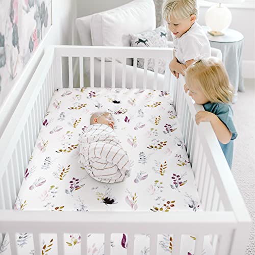 Image of GRSSDER Soft Muslin Crib Sheet 1 Pack, 100% Cotton Crib Sheets for Boys and Girls, Fit Standard Crib Mattresses 52 inch x 28 inch Safe and Snug, Stylish Watercolor Leaf Pattern