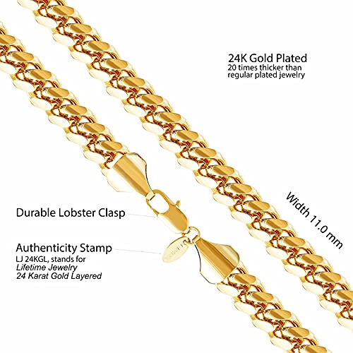 LIFETIME JEWELRY 11mm Cuban Link Miami Curb Chain Necklace for Men Women Diamond Cut 24k Real Gold Plated4