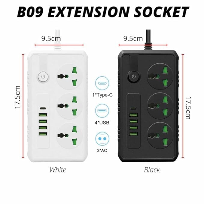Image of Long Cord Extension Board Universal Extension Socket Surge Protector Desk Charging Station for Office School Home Surge Protector Power Strip with Outlets and USB Ports (T62)