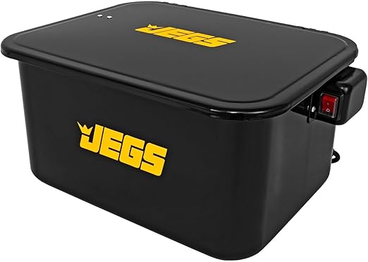 JEGS 5-Gallon Portable Parts Washer | 3.5 Gallon Solvent Capacity | 3.96 Gallon Per Minute Max Pump Output | Heavy Duty Steel | Powder Coated Black with JEGS Logo