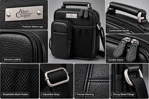 Image of Allen Cooper Premium Leather Sling Bag for Men | Crossbody Messenger Bag with Adjustable Shoulder Strap | Travel Organizer Shoulder Bag for Daily Use, Office & Outdoor Carry