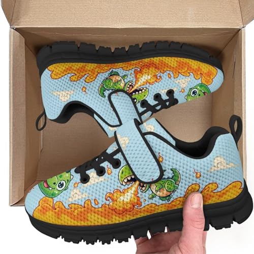Kids Shoes Running Shoes Girls Boys Primary School Students Sports Shoes Spring and Autumn Casual Shoes Cartoon Dinosaur Fire Pattern2