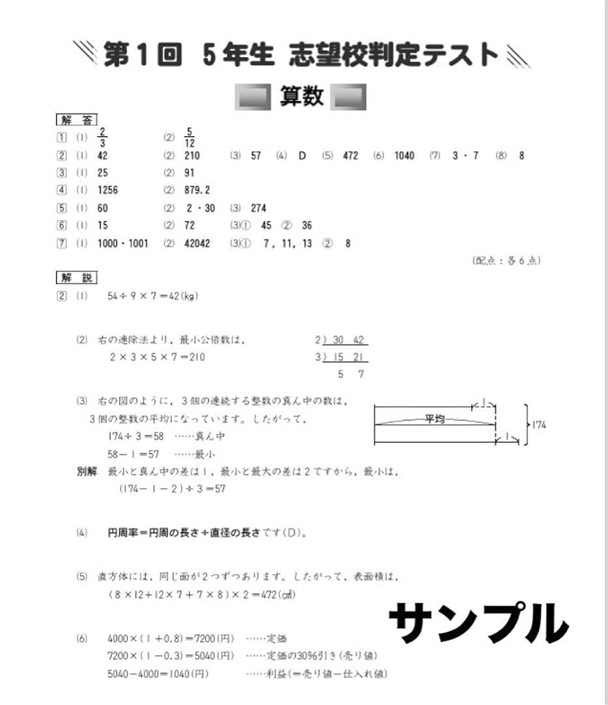 四谷大塚5年生　2023年組分けテスト&志望校判定テスト過去問フルセット 四谷大塚 小5】 1月 志望校判定テスト（長男23年組） | オトクサ