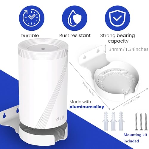 Image of Wall Mount for TP-Link Deco BE63 / BE65 /BE67 /BE68 /BE10000 /BE11000 /BE14000 Mesh Wi-Fi 7 System, Saving Space Aluminum Alloy Wall Hanging Bracket Holder with Cable Storage Rack (White-2Pack)