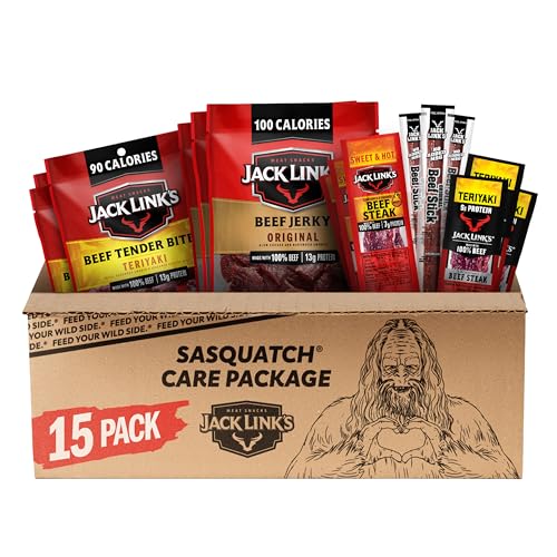 Jack Link's Beef Jerky Variety Pack Gift Basket - 15 Pack - Assorted Jerky, Steaks, and Meat Sticks - Ready to Eat Protein Snacks - Made with 100% Real Beef - Valentine's Day Gift for Him