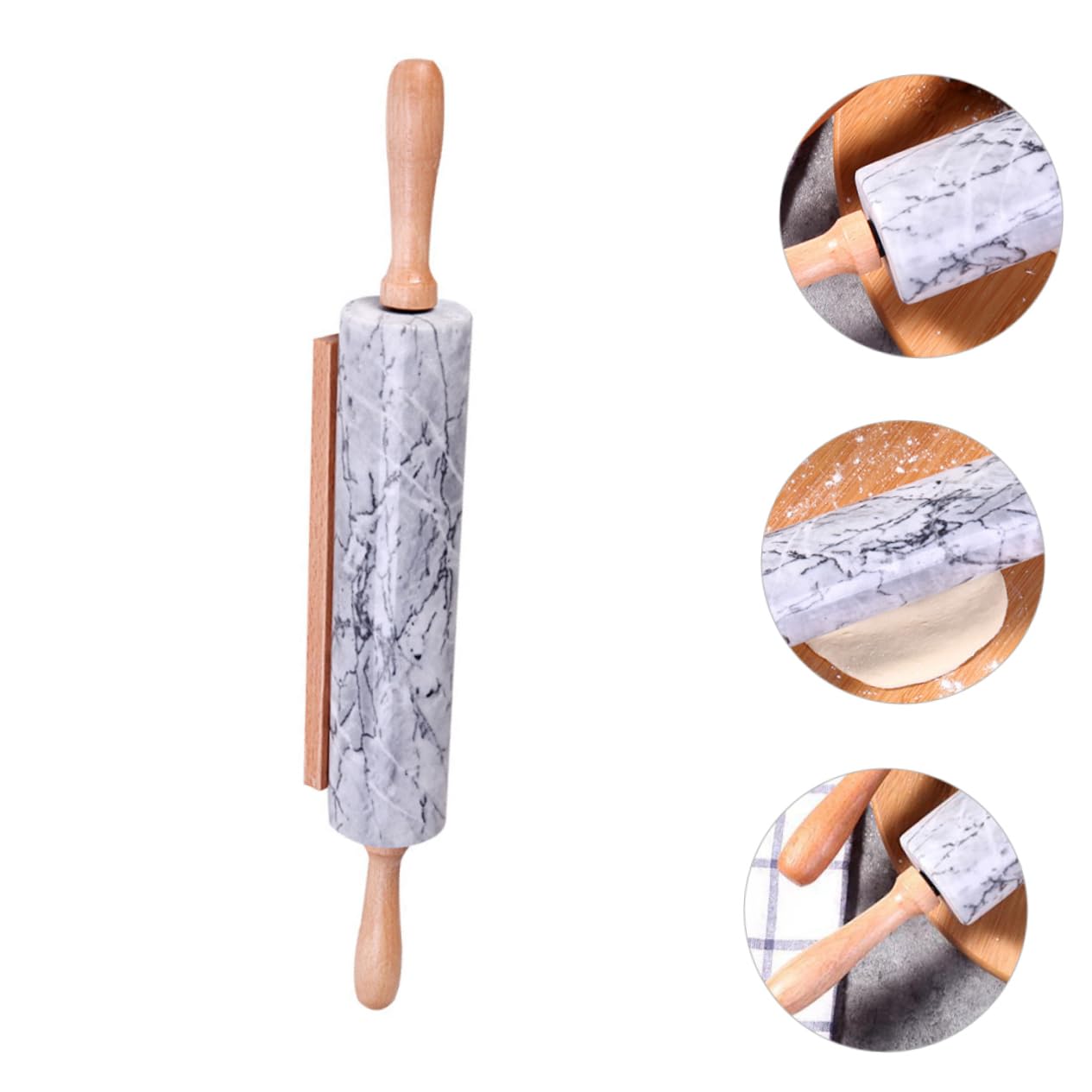 Mattarello in Marmo Manico in Legno, Superficie Antiaderente, Pratico per Cucina e Impasto, Design Semplice per Pasta e Dolci