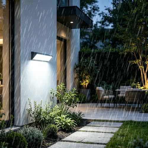 Luz de pared moderno exterior IP65 aplique largo negro de 20cm con iluminación blanca