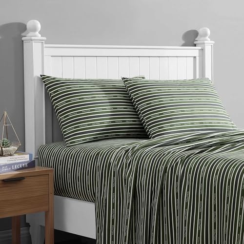 Image of Nautica - Full Sheet Set, Breathable & Cooling Microfiber Bedding with Matching Sham(s), Casual Home Decor (Varadero Typeface Green, Full)