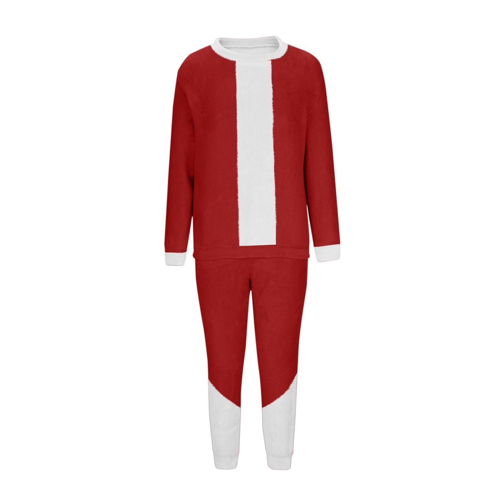 Pijama de franela para mujer, largo, cálido, de dos piezas, ropa de salón mullida, traje de casa para mujer, bloque de color, traje de Navidad