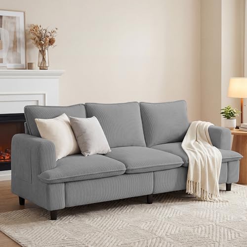 GRUSIGN 3 Seater Couch, 83" Comfy Corduroy Sofa with Deep Seat, Modern Sofa Couch for Living Room, Office, Bedroom, Apartment (Pillows not Included)