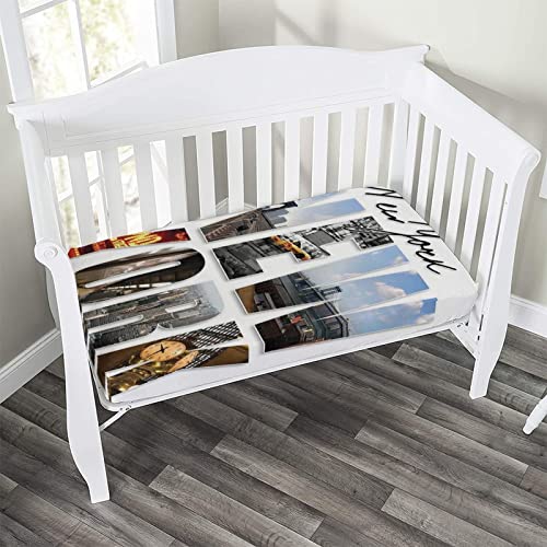Decorative Crib Sheet,NYC Decor Microfiber Silky Soft Toddler Mattress Sheet Fitted,28