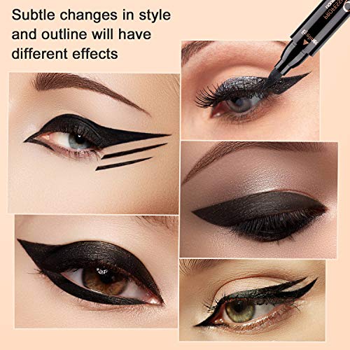 2Pcs Winged Eyeliner Stamp,Dual Ended Waterproof Liquid Eye Liner Pen,Long Lasting Eyeliner Stamp Wingliner,Natural Smudge Proof Eyeliner Stamp For Cat Eye Flick,2 Sizes Stamp Vamp Style Wingliner #TOP4