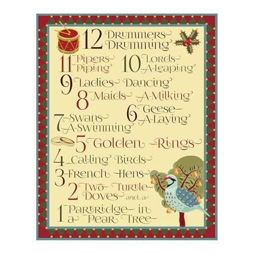 The 12 Days of Christmas Song Lyrics Wall Art 16x20