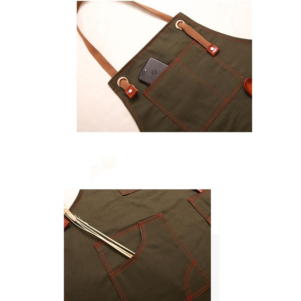 Delantal de chef, delantal de mezclilla unisex con bolsillos para cocina, restaurante, barista, barbería