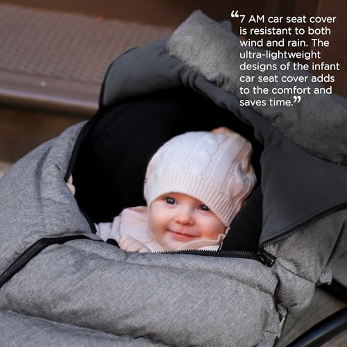 Image of 7AM Enfant Car Seat Covers - Cocoon Baby Cover for Boys & Girls, Rain & Snow Repellent, Breathable Windproof, Center Zipper, Universal Fit for Infant Car Seat (0-12M) (Heather Grey)