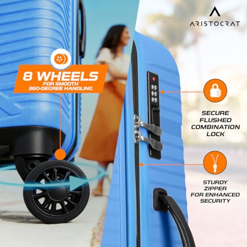 Image of Aristocrat Envoy Check-in Trolley Bag 65cm | Medium Hard Luggage | 8-Wheel Suitcase for Travel | Combination Lock with Sturdy Zipper | Polypropylene | 3 Years International Warranty (Ocean Blue)